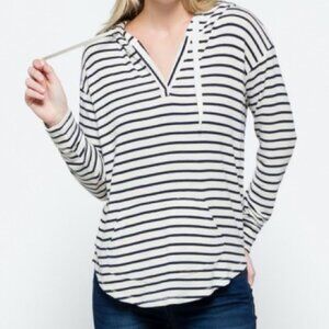Women’s Hoodie Sweatshirt, Top, Jersey, Size M,  Striped, Lightweight